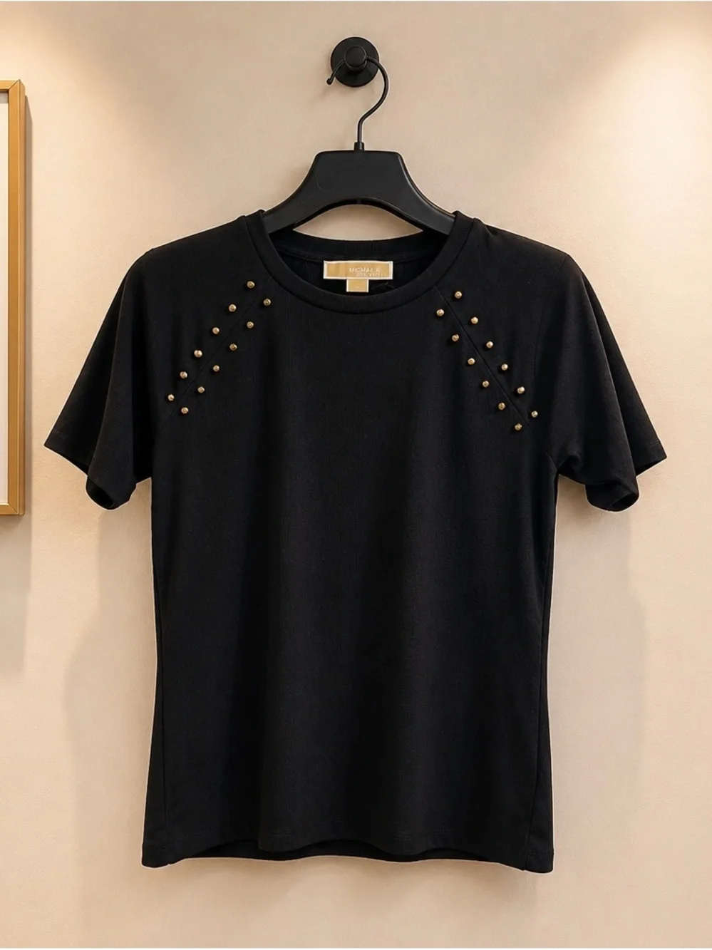 Michael Kors Black Short-Sleeve Tee with Gold Studs